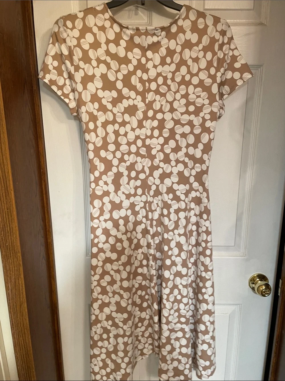 Perceptions Taupe and White Polka-Dot Wrap Midi Dress - Picture 3 of 5